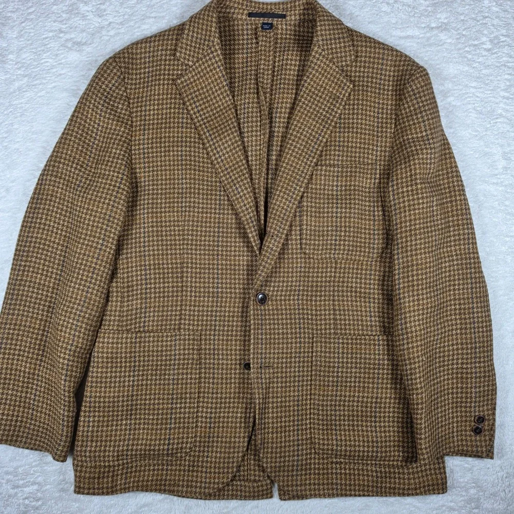 NEW J.Crew Crosby Men 38S Beige Linen Houndstooth L/S Button Up Blazer BV110